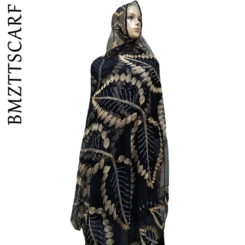 Новая чистая африканская Женская шаль женский шарф с вышивкой, высококачественный шарф из тюли, мягкий шарф - Цвет: BM022-12
