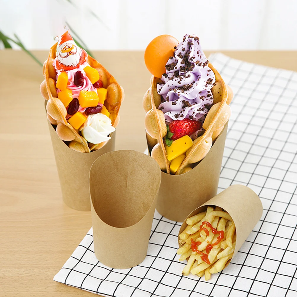 50pcs Creative Cone Shape Bag Disposable French Fries Box