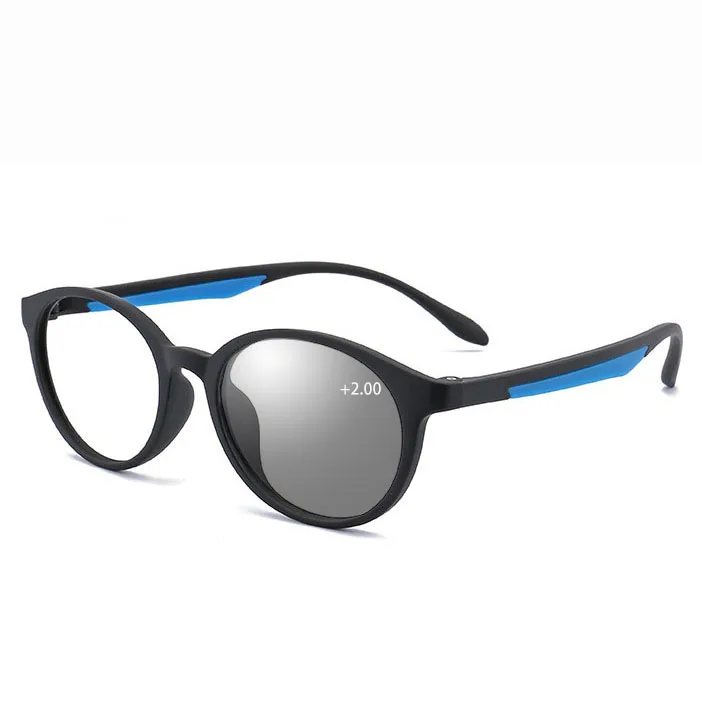 blue TR90 круглая оправа для очков с фотохромными линзами очки для чтения для мужчин и женщин - Цвет оправы: blue