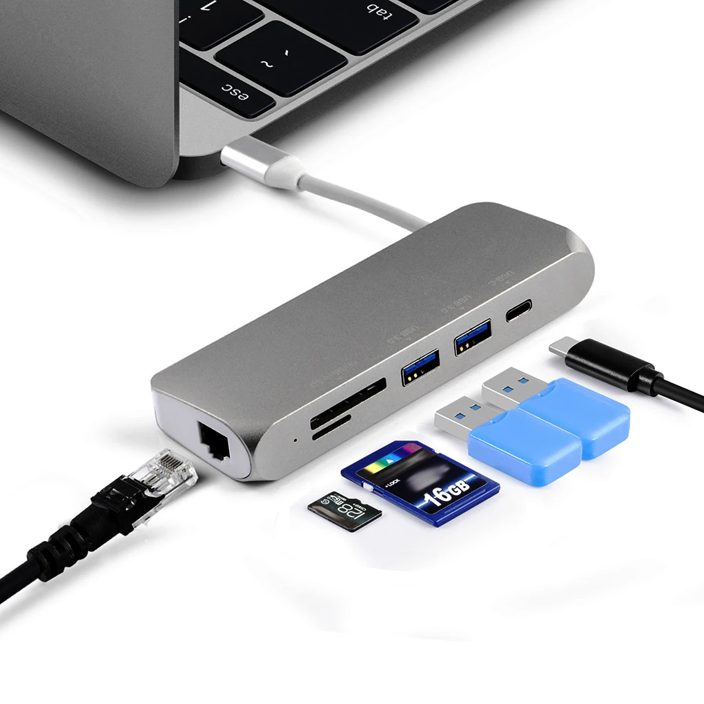 7 в 1 USB 3,0 тип-c к концентратору 3,0 USB RJ45 SD/TF кардридер питания видео HD Замена для MacBook Pro