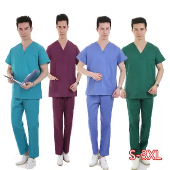 

Women's Fashion Scrub Set Nursing Scrubs V-neck Top with Side Vent & Elastic Waistline Pants Medical Uniforms Cotton Surgery