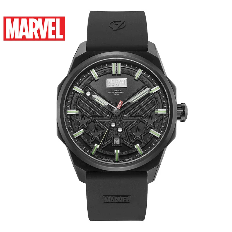 Мужские часы MARVEL, автоматические механические наручные часы, роскошные часы Диснея Марвел Капитан сзади, прозрачные повседневные спортивные мужские часы