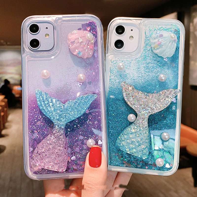 Summer quicksand Pearl mermaid Soft border phone case for iphone 6 7 8 Plus X XS XR MAX 11 Pro 2020 SE bling shell Glitter cover | Мобильные