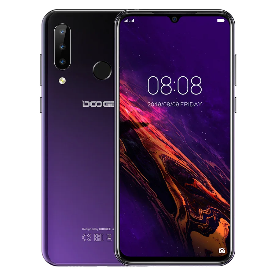 DOOGEE N20 6,3 ''FHD+ Капля воды 4 Гб 64 Гб отпечатков пальцев Смартфон 16 МП Тройная задняя камера MT6763 Восьмиядерный мобильный телефон 4350 мАч LTE - Цвет: Purple