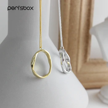 

Peri'sbox S925 Irregular Wide Hoop Necklace Wave Shaped Pendant Necklaces Gold Geometric Ellipse Necklace for Women Instajewelry