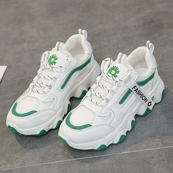 

Woman Platform Chunky Sneakers Fashion Flower Designers Brand Pink Dad Shoes Woman Green Casual Shoes Tenis Basket Female 2020