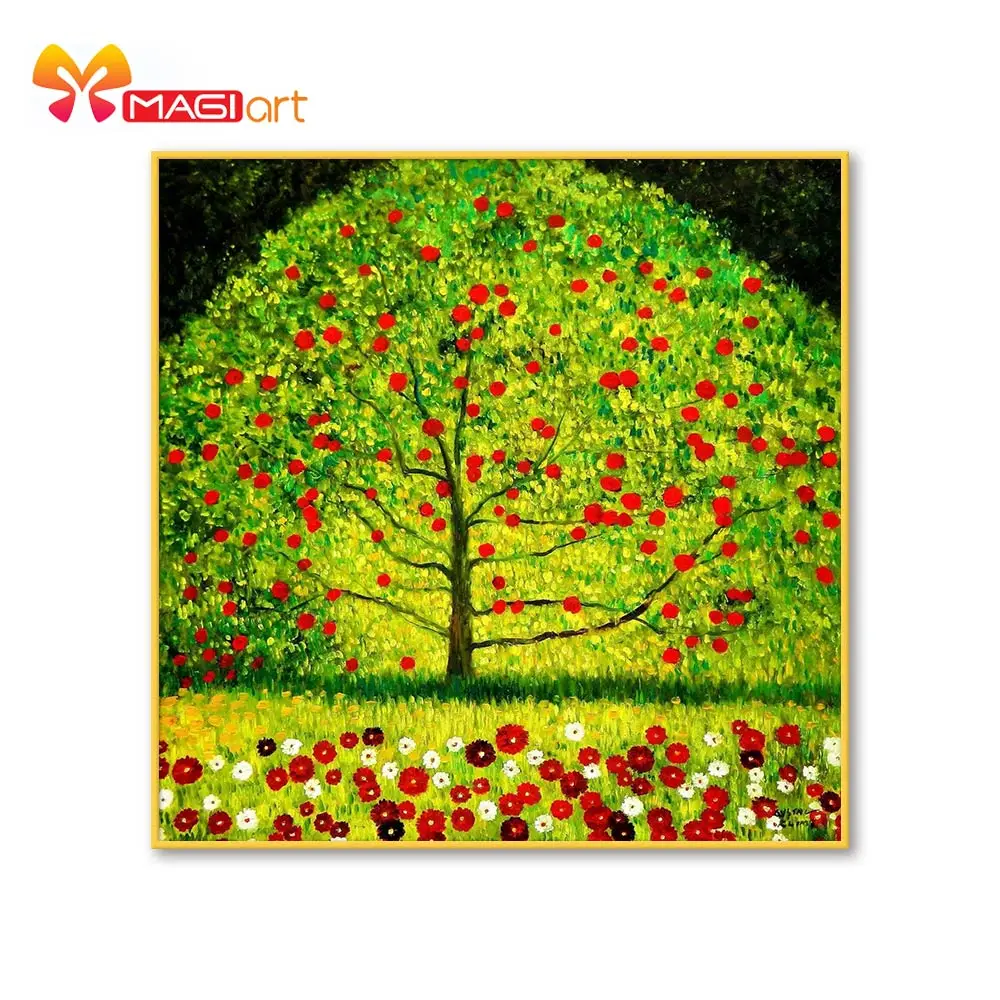 

Cross stitch kits Embroidery needlework sets 11CT water soluble canvas patterns 14CT Abstract green red fruit tree -NCMF301