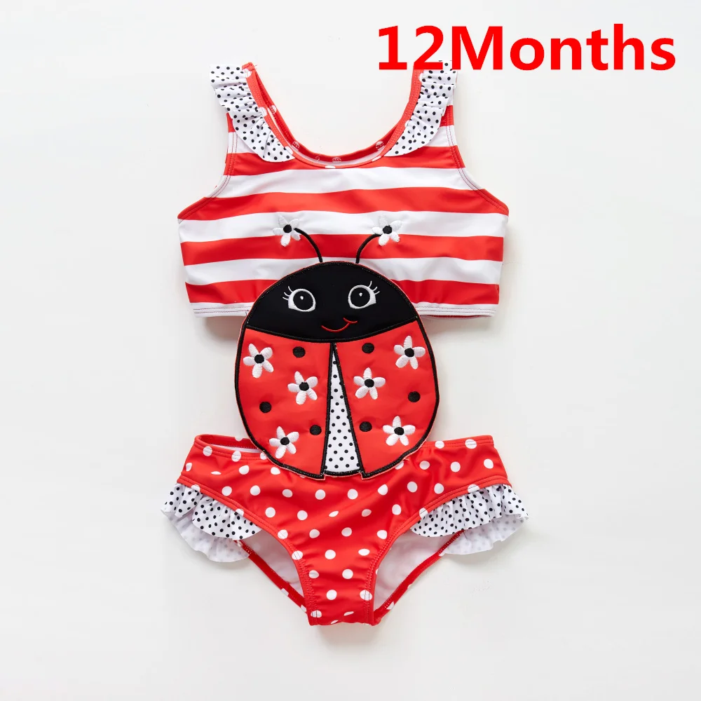 Купальный костюм для новорожденных девочек; детский цельный купальный костюм для девочек с вышивкой божьей коровки в стиле пэчворк; Banadore - Цвет: 12 months