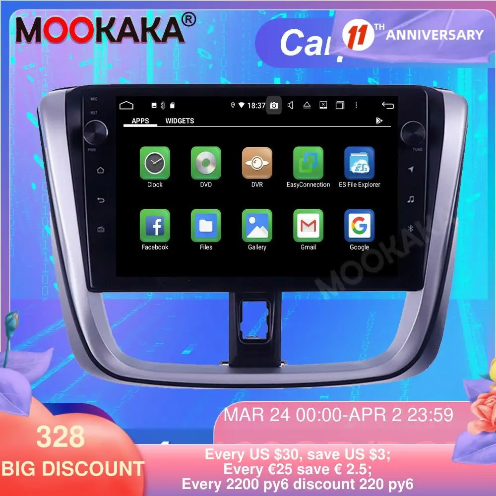 

FOR Toyota Vios/Yaris 2014- 2017 Android10 128G Tesla Screen Car Multimedia Player GPS Navigation Auto Stereo Head unit Carplay