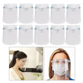 

10 Pcs Plastic Full Face Shield Cover Anti Oil Spitting Protective Isolation Mask Reusable Goggles Tranparent Dustproof Facial P