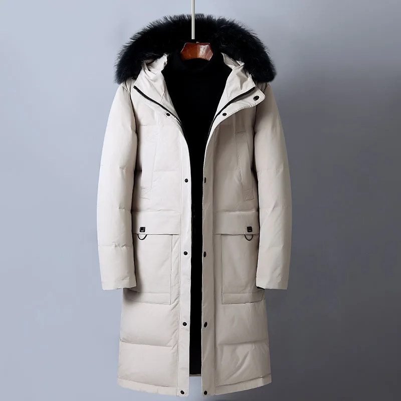 Asesmay/брендовая одежда, мужской пуховик, зимнее пальто, мех енота, с капюшоном, длинный пуховик, зимняя верхняя одежда, утолщенные теплые мужские куртки - Цвет: Beige