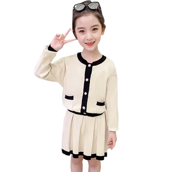 

Kids Knitted Clothes Girls Patchwork Clothing For Girls Outerwear + Skirt Girls Clothes Set Casual Style Kids Tracksuit