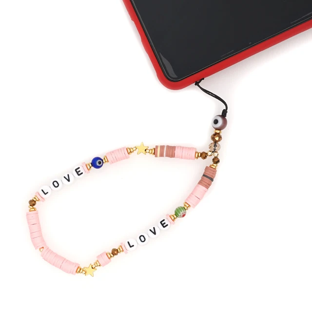 Love Letter Phone Strap Lanyard for Women Hanging Rope Pink Clay