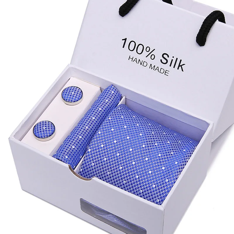 Классический жаккардовый галстук 100% шелковые Hanky запонки набор галстуков модное