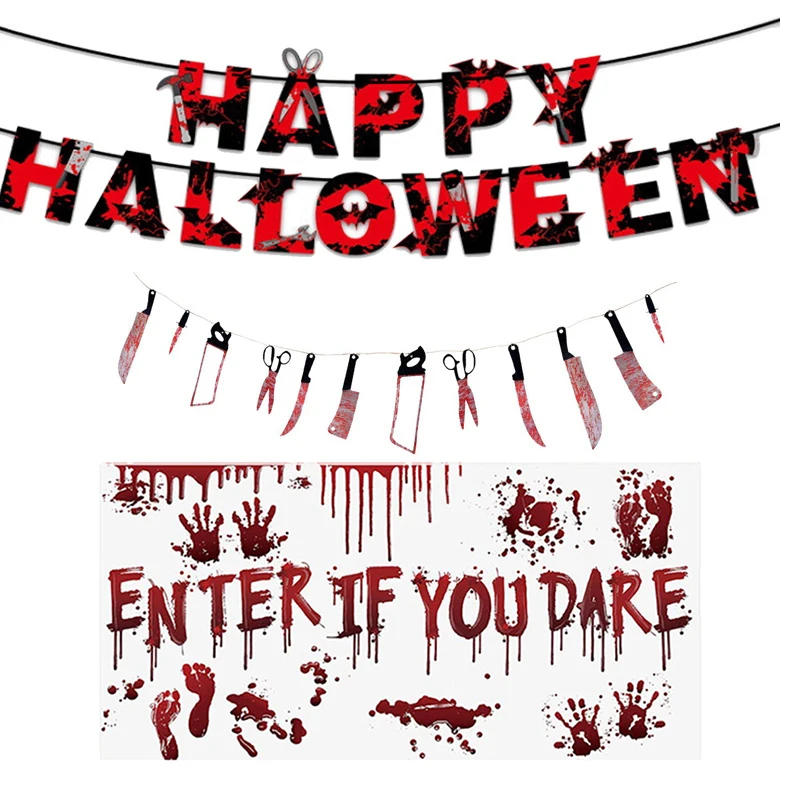 Висячая гирлянда на Хэллоуин кровавый ужас поддельная рука ручной нож бумажные