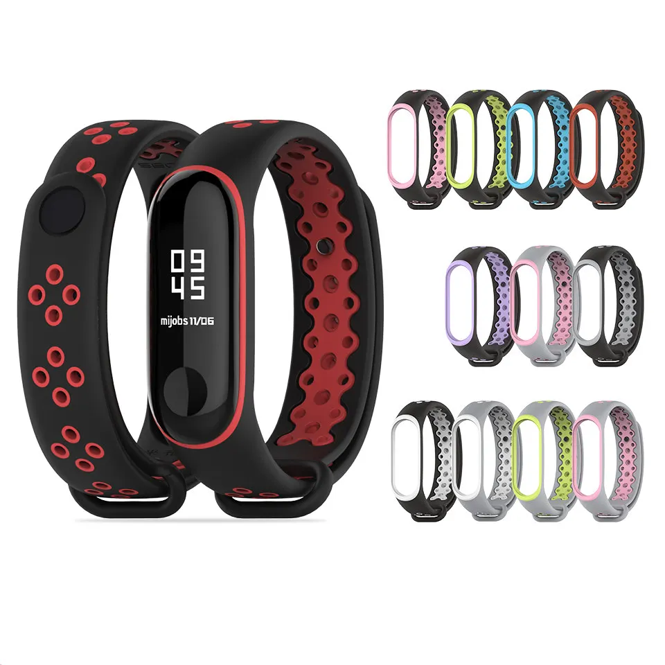 

Waterproof Silicone Watch Strap For Mi Band 3/4 High Quality Braethable Hole Stylish Wrist Strap For Women Men Boys Girls