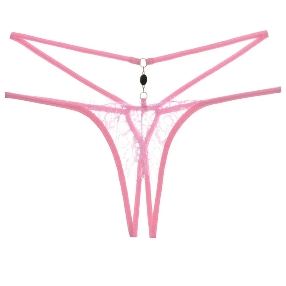 Очаровательные открытые стринги с драгоценными камнями прозрачные сексуальные Прозрачное мини-бикини трусики без косточек женские трусики Эротическое белье - Цвет: Pink A