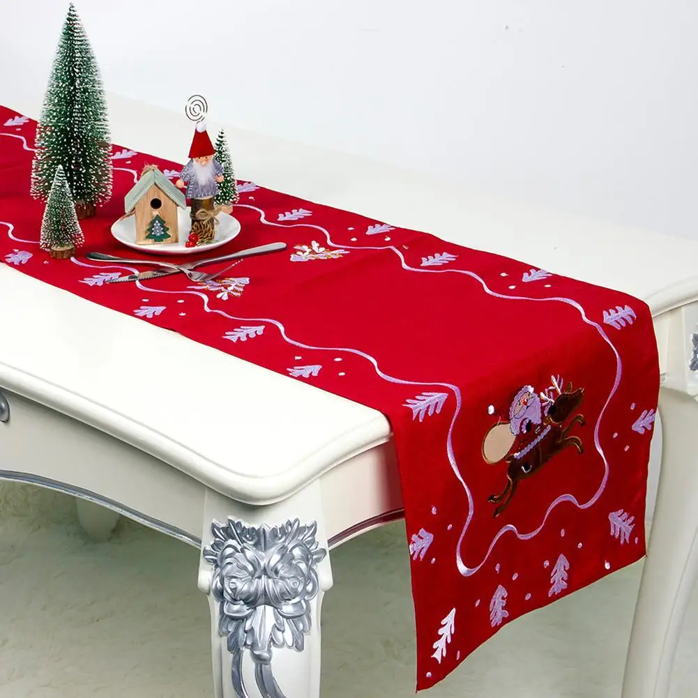 

Boutique Embroidery Table Runner Christmas Santa Claus Pattern Red Gray Blue Table Runners Dining Room Restaurant Table Gadget