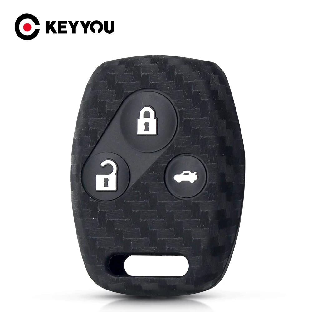 KEYYOU 3 кнопки углеродный силиконовый чехол для ключа автомобиля Honda CIVIC JAZZ Pilot Accord CR
