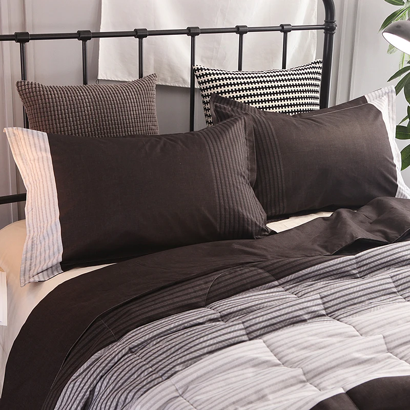 3Pcs Striped Queen Comforter Sets Ethnic Retro Air Conditioner Quilt Set Floral Printed Luxury Coverlet with Pillowcase