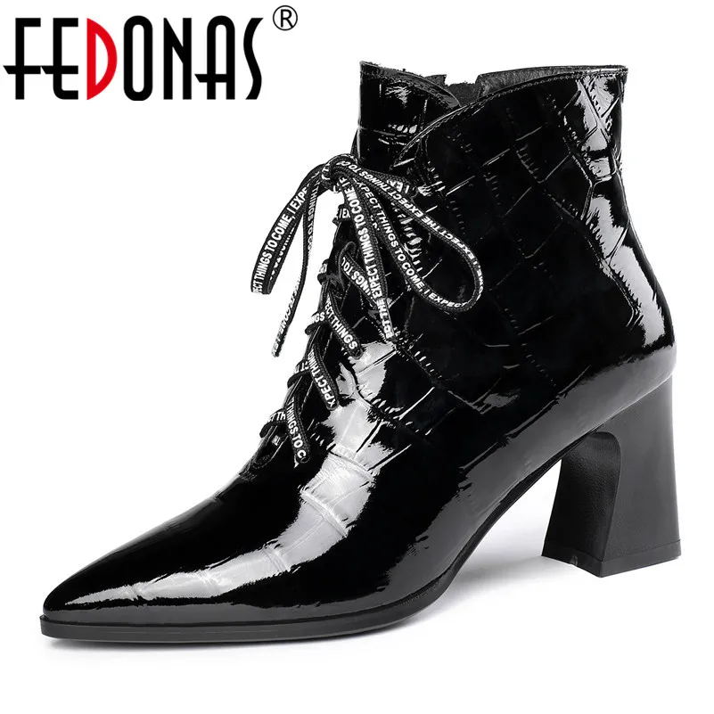 

FEDONAS Office Ladies Genuine Leather High Heels Ankle Boots Quality Autumn Winter Zipper Short Boots Elegant Party Shoes Woman