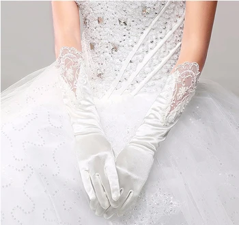 

Promotional Uniform Wedding Gloves All Fingers Long Satin opera Gloves Bride Wedding Dress Accessories Wedding White Gloves