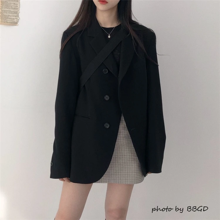 Autumn Clothing Korean-style CHIC Retro Loose-Fit Long Sleeve Suit Jacket Versatile Casual Fashion Suit Women's Mid-length Tops