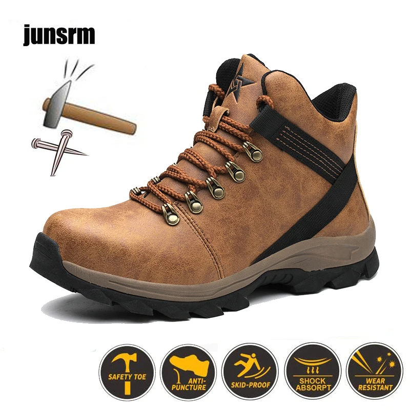 Botas de seguridad de cuero de alta calidad, cómodas, a prueba de perforaciones y pies protectores, soldadura eléctrica, zapatos de trabajo al aire libre