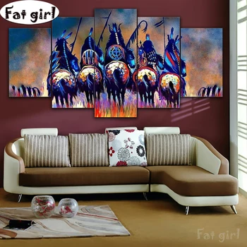 

Indians art 5 pieces set diamond painting mosaic full square round embroidery pictures rhinestones cross stitch wall art decor