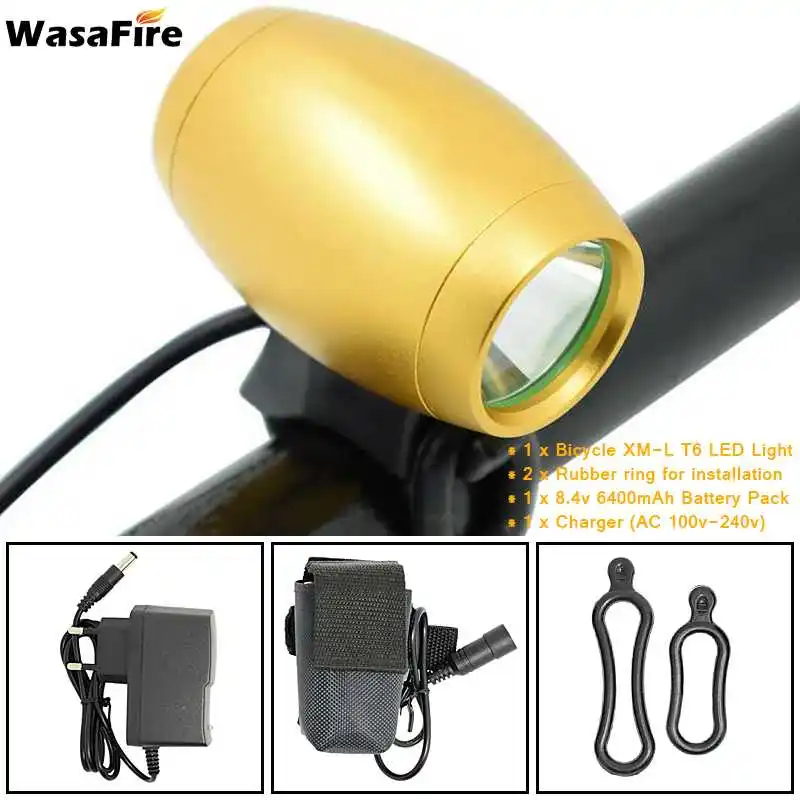 Yellow WasaFire велосипедный светильник 2000lm 3 режима XM-L T6 светодиодный велосипедный головной светильник для езды на велосипеде перезаряжаемый источник питания 18650 Батарейный блок 8,4 в зарядное устройство переменного тока - Цвет: Yellow
