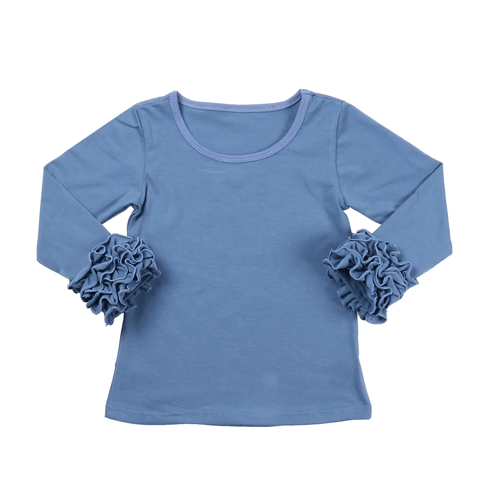 Осенне-зимние хлопковые рубашки с оборками для девочек, однотонная Классическая рубашка дизайнерская детская одежда топы для девочек, детские футболки с длинными рукавами