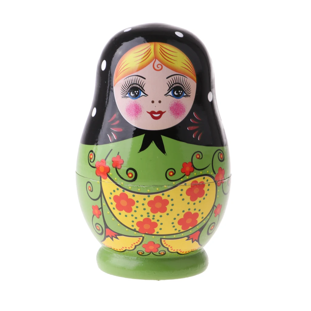 5PCS Painted Girls Wooden Russian Nesting Dolls Babushka Matryoshka Toys Craft