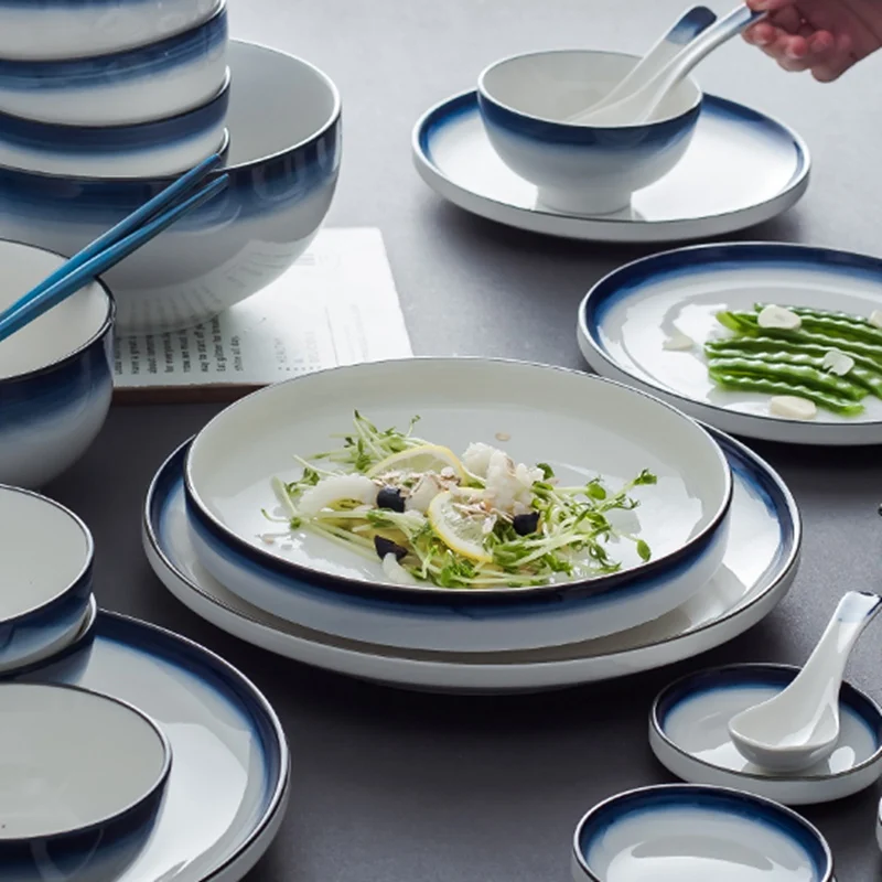 Plate Set Nordic Style Home Ceramic Tableware Hand painted Gradient