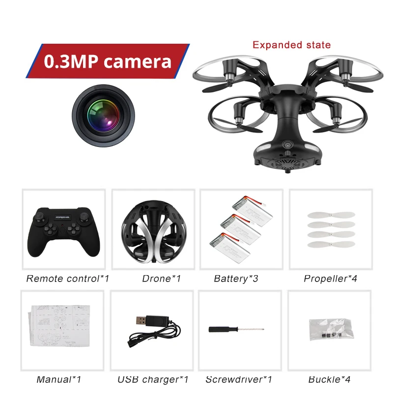 JC-17-30W-BK-3B Радиоуправляемый Дрон с камерой HD 720P FPV Mini Rc Qudcopter Сферический складной вертолет Дрон wifi Квадрокоптер Высота игрушки для детей - Цвет: JC-17-30W-BK-3B