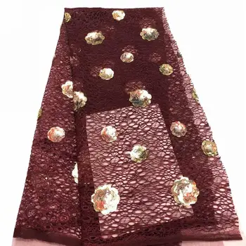 

NEW African Lace Fabric French Sequins Net Lace Noble Gold Sequins Fabrics High Quality African Black Tulle Sequins Lace Fabric