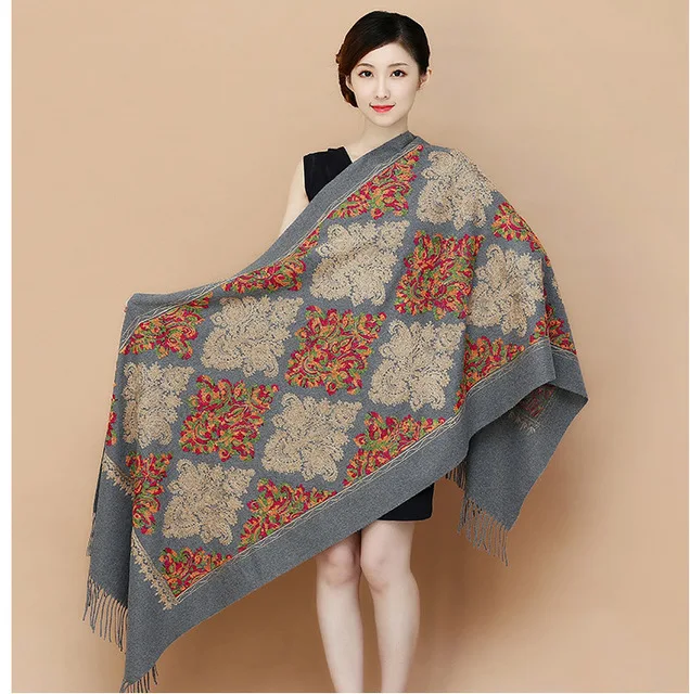 Кашемировая Пашмина, новинка, женский шарф с вышивкой, толстые теплые шарфы, Женская шаль, накидка, женское одеяло с кисточками - Цвет: style 4