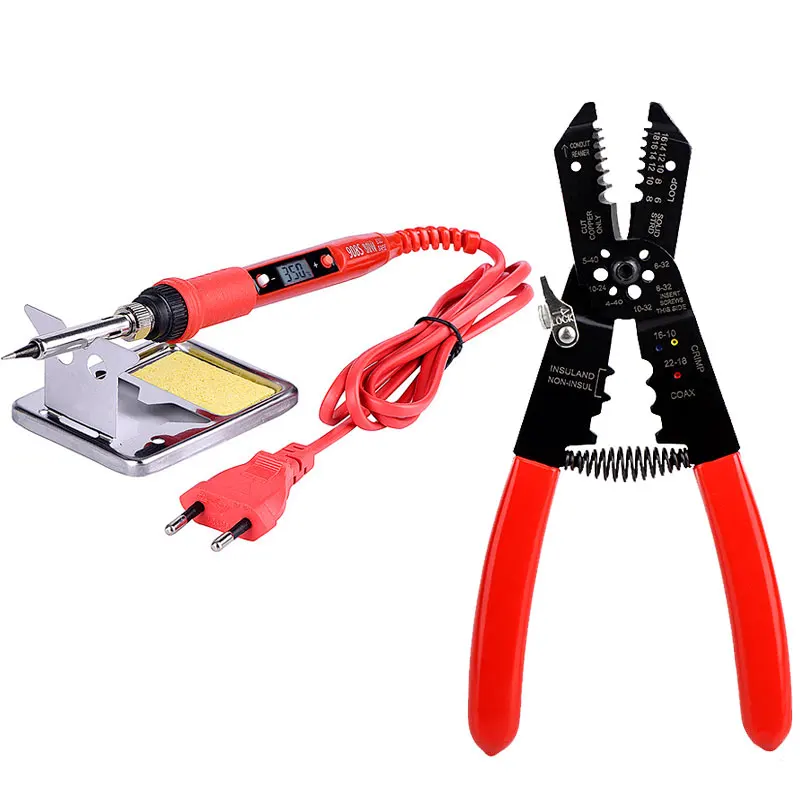 

QHTITEC multifunctional wire cutter automatic stripping crimper Cable alicates Pliers tool LCD 80W soldering iron Hand Tools