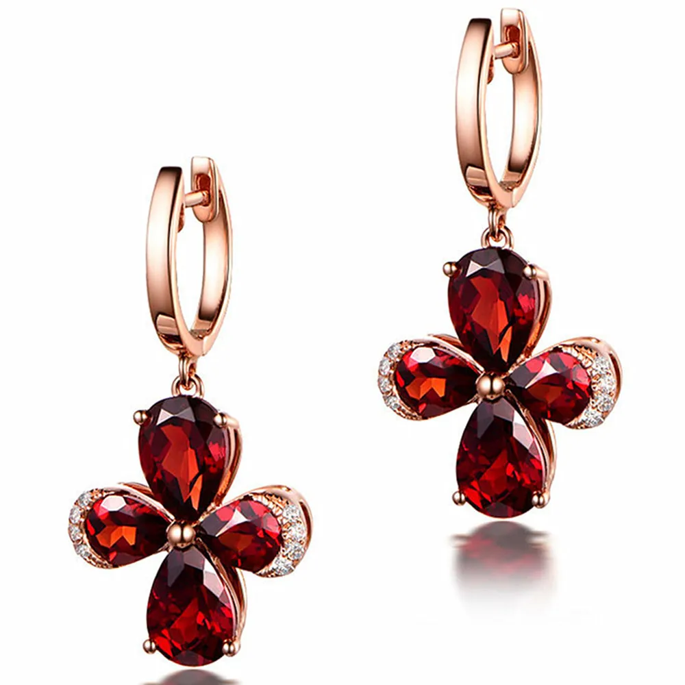 

BIJOU RUBY GEMSTONES RED CRYSTAL CLIP ON DANGLE DROP EARRINGS FOR WOMEN DIAMONDS PENDIENTES ROSE GOLD COLOR BRINCOS JEWELRY GIFT