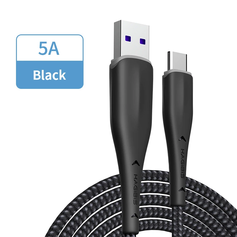 Черный Hagibis usb type-C кабель для samsung S10 S9 5A 40 Вт Быстрая зарядка USB-C зарядный провод USB C кабель для Xiaomi mi9 Redmi note7 huawei - Цвет: Черный