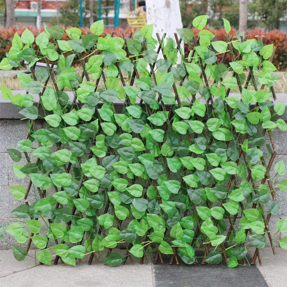 

Simulation Fence Artificial Green Leaf Home Garden Yard Decor Wooden Telescopic Fence Climbing Frame Plants Decor Home Ornament