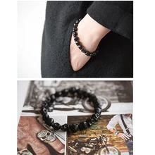BEAUCHAMP черный цвет череп мужские браслеты стрейч шнур Bbracelet ювелирные изделия эластичное драгоценное украшение из природного камня дизайнерские браслеты винтажные