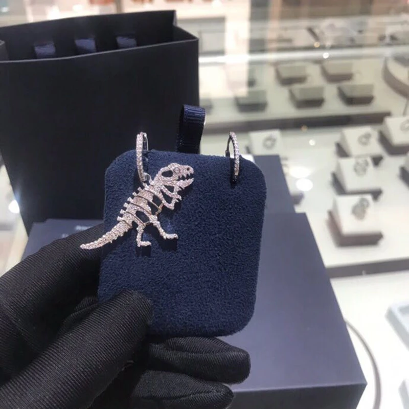 Мода 925, серебряные серьги-гвоздики, асимметричные большие костяные серьги с динозавром, микро кубический цирконий, женские серьги-манжеты, роскошные брендовые ювелирные изделия
