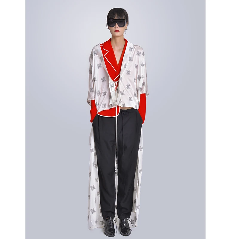 

MISHOW Milan Fashion Week Spring/Summer 2020 Female Three Piece Set Turn Down Collar Blouse Irregular Cloak Long Pant Look-6