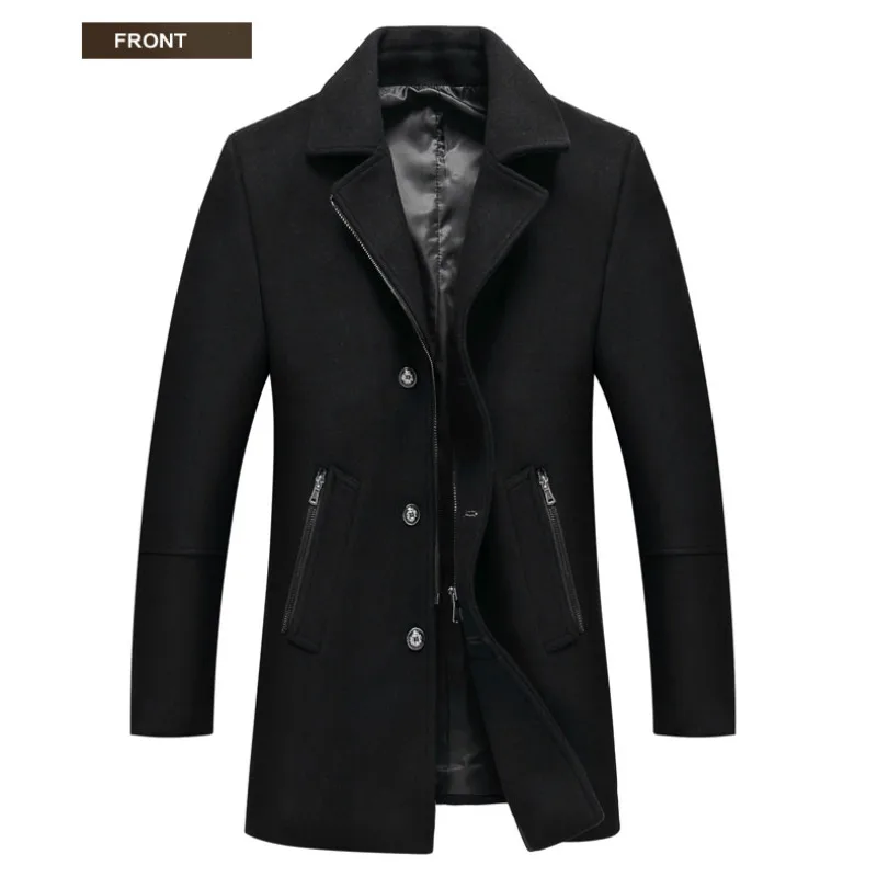 Осень-зима Для Мужчин's Повседневное модное шерстяное пальто утепленные шерстяные Тренч средней длины; Длинные куртки
