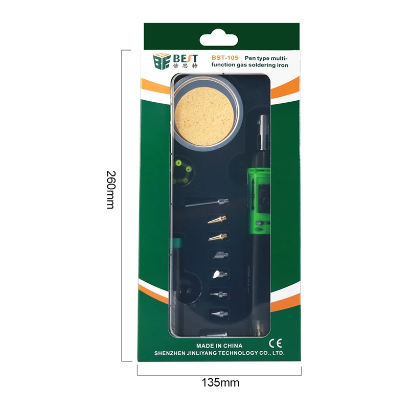 BST-105 32 Pcs Pen Type Multifunctional Gas Soldering Iron Open Fire 1300℃ Iron 450℃ 10 Seconds Warm Up Rework Welding Tools 6