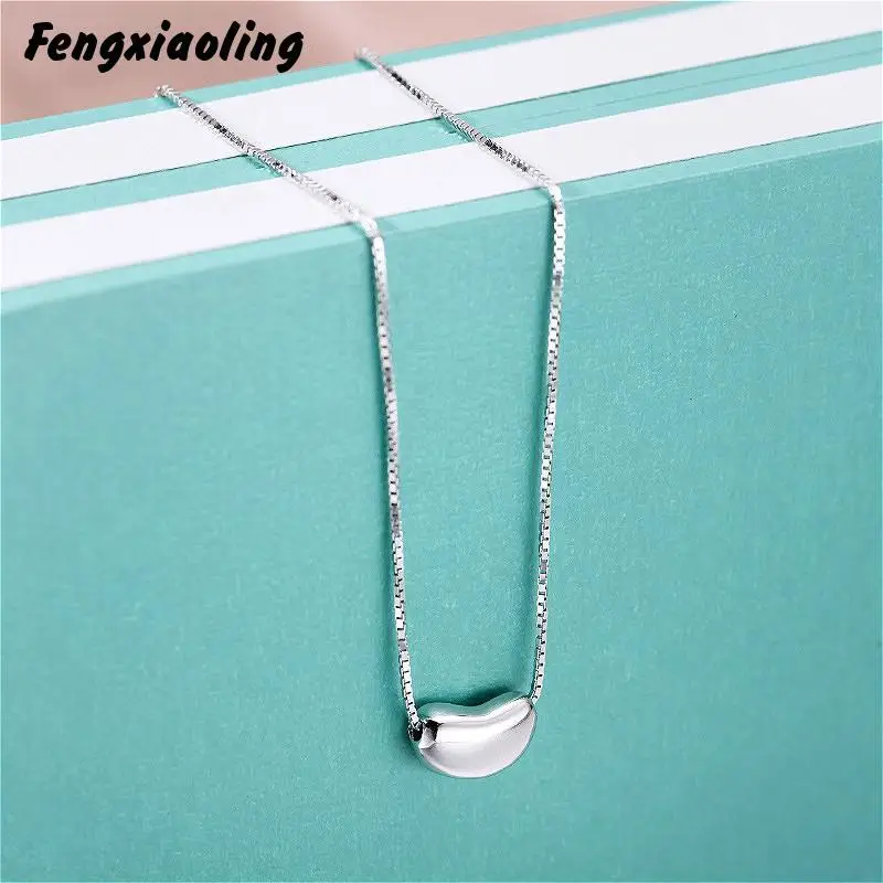 

Fengxiaoling 2019 New 925 Sterling Silver Summer Necklace For Women High Quality Simple Bean Pendant Necklaces Fine Jewelry