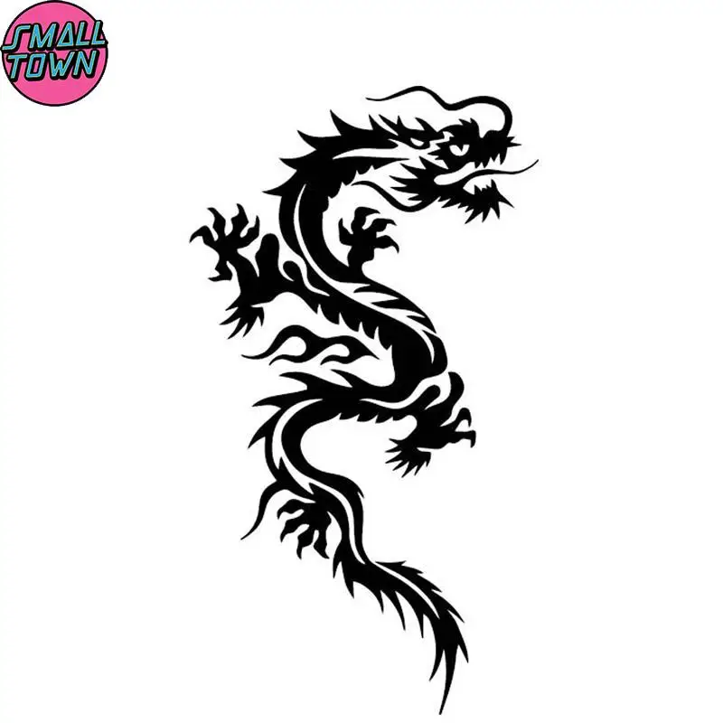 Small Town 9.6CM*17.2CM Dragon Mythological Creativity Car Sticker Body Of Decor Vinyl Decal Black/Silver C4-2337 | Автомобили и