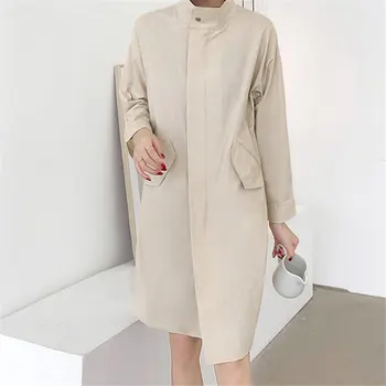 

HziriP Chic Casual Jacket Plus Trench Stand New Cotton Linen Fashion Zipper Medium-length Windbreaker Loose Sweet Slim Coats