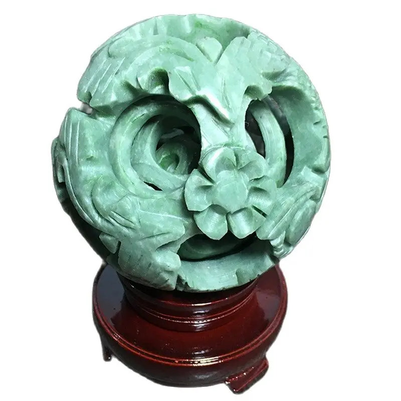 

Natural jade Guizhou Cui hand carved ferrule Fengshui ball ornaments
