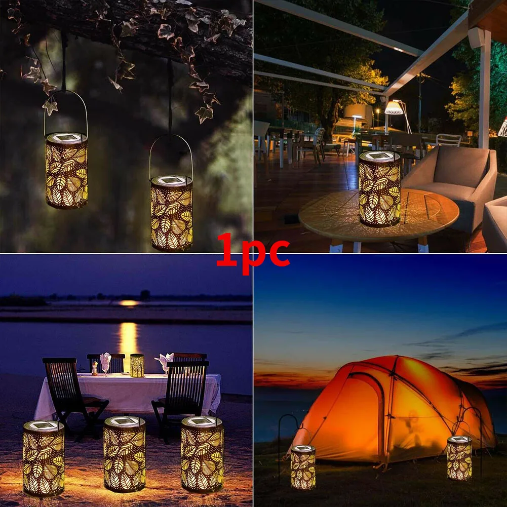 Portable Garden Light Solar Powered Outdoor Hanging Corrosion Resistant Hollowed Atmosphere Leaf Pattern Iron Structure Lawn